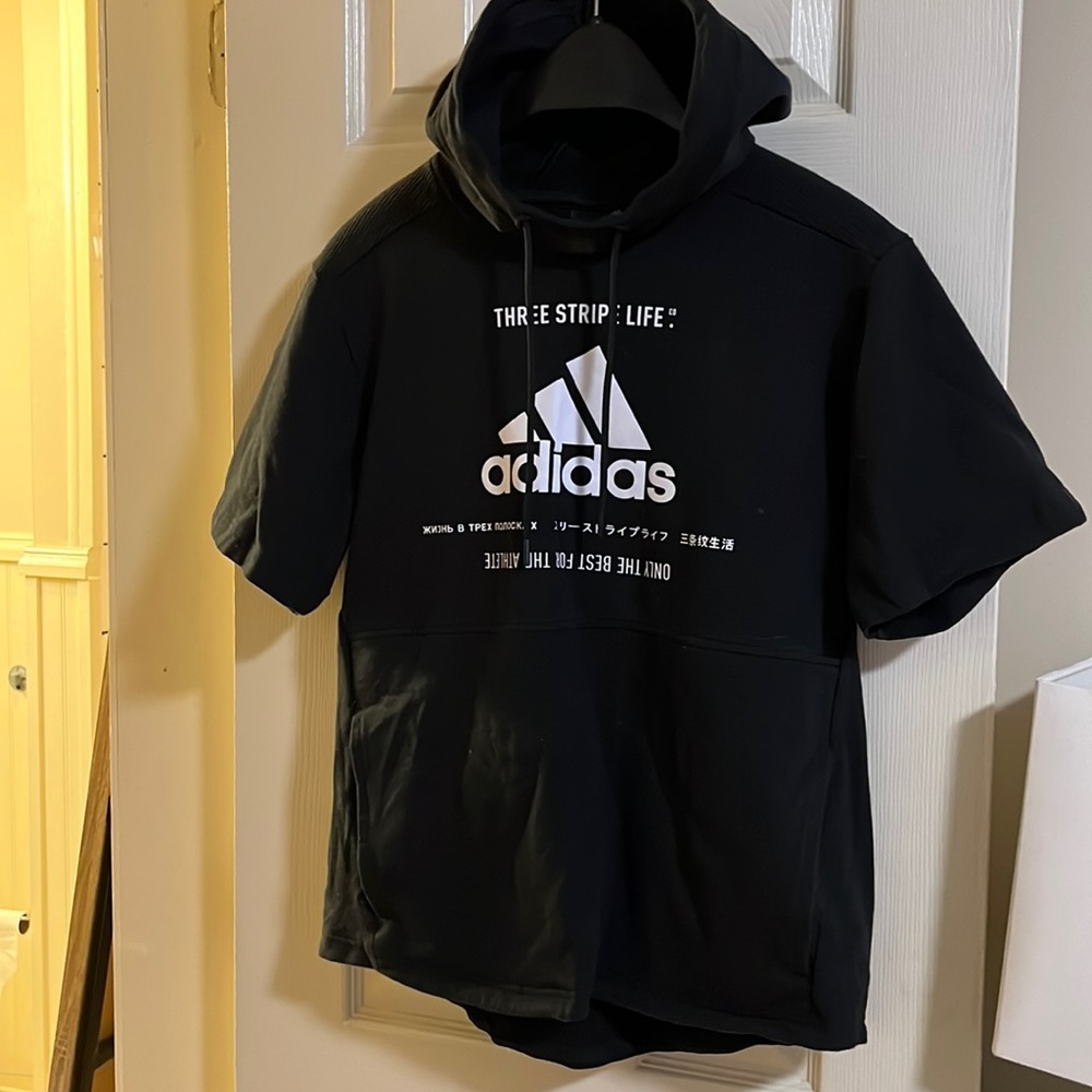 Adidas Men’s Medium Short Sleeve Hooded T-Shirt, Black